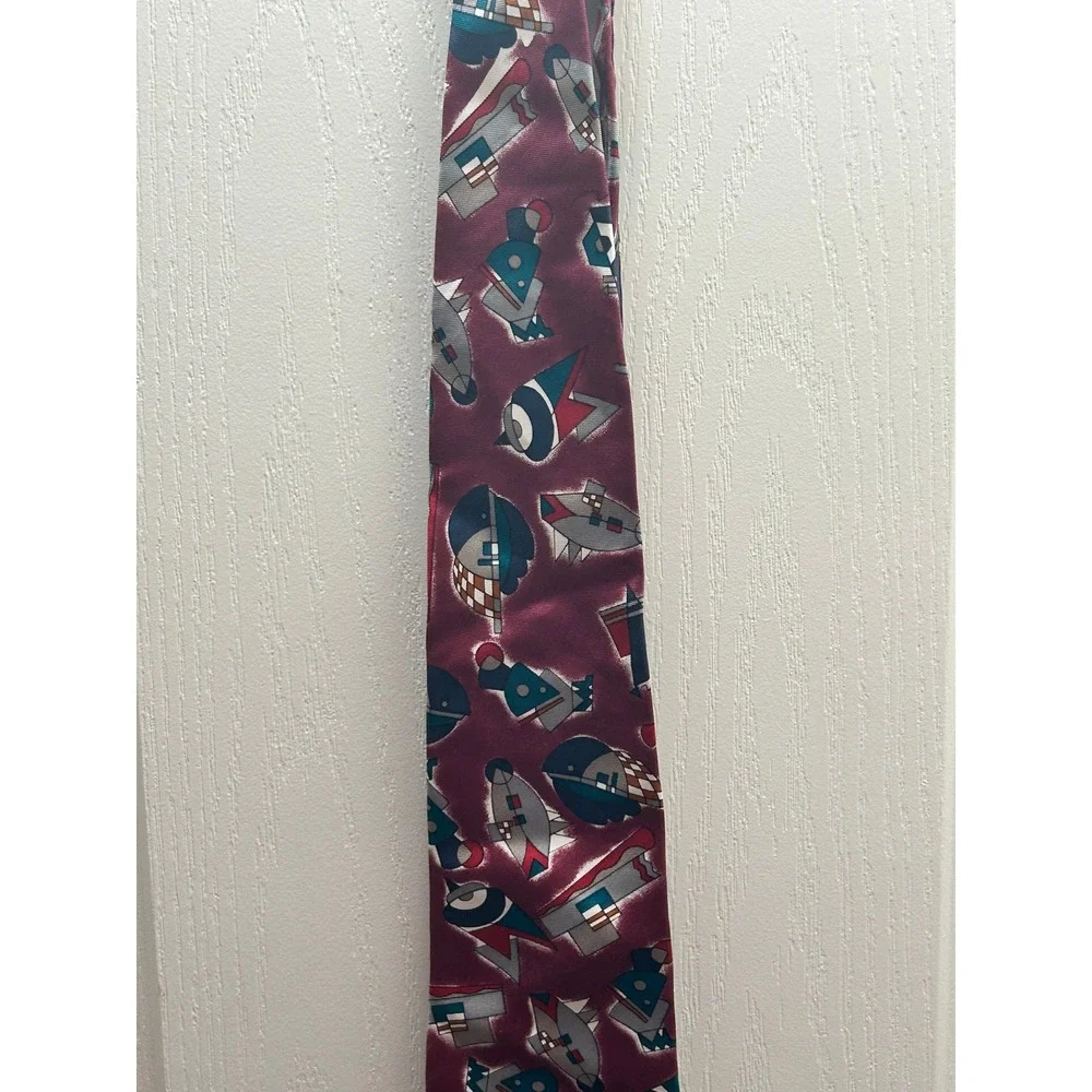 Oscar de la Renta Silk Abstract Geometric Novelty Tie Burgundy